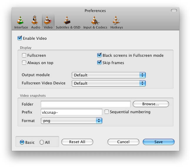 VLC video settings on macOS